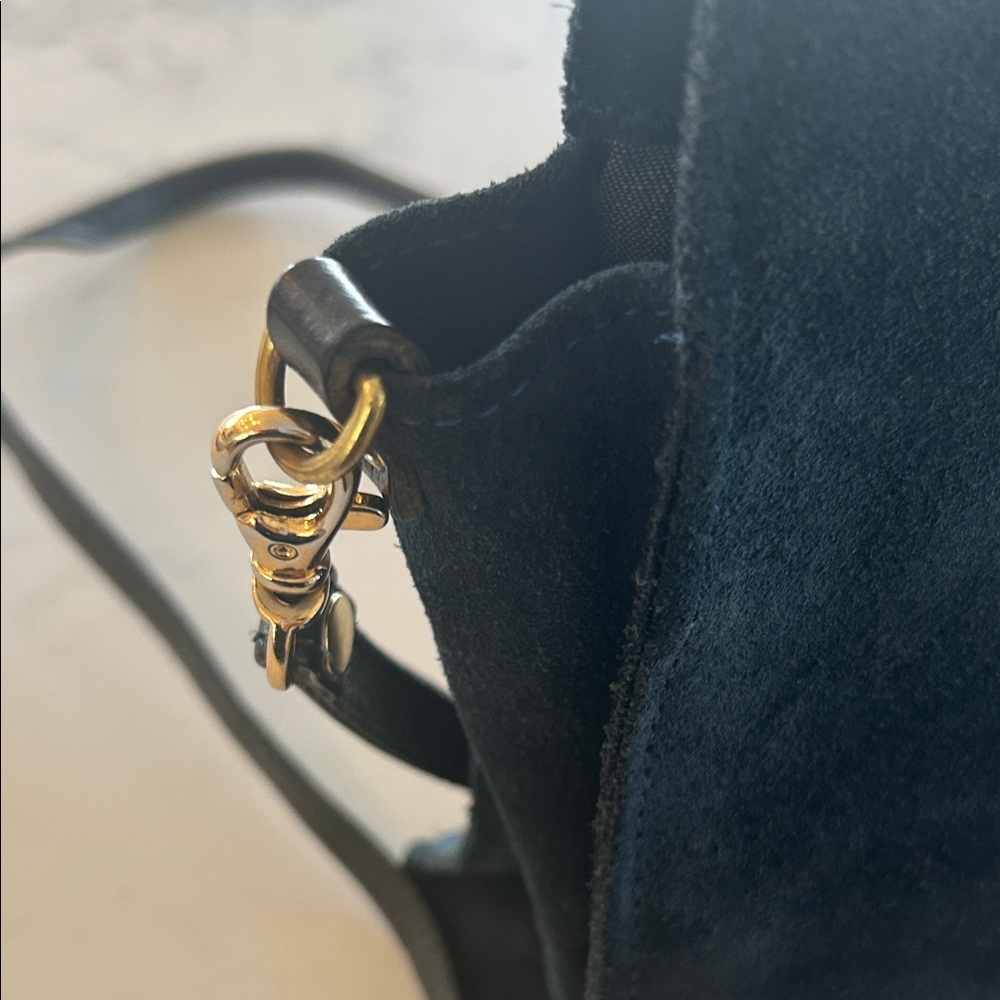 Clare V Navy Suede Structured Tote Bag with crossbody Strap - Picture 4 of 6